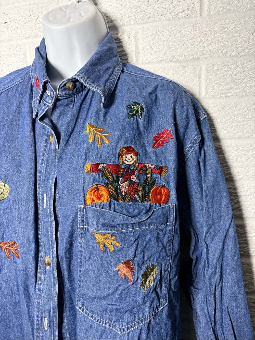 Vintage Cabin Creek Blue Denim shirt with Autumn Embroidery